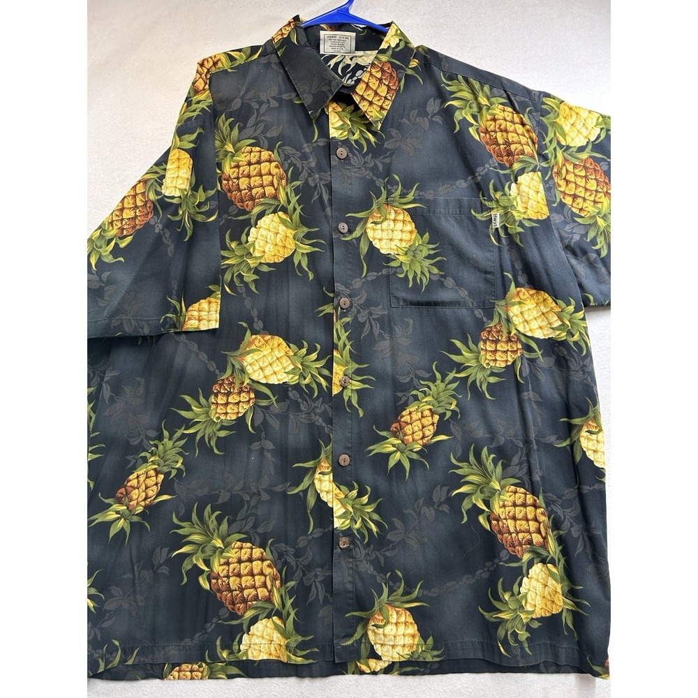 Hwy 1 Men's Big & Tall 3XL Pineapple Hawaiian Black Short Sleeve Button-Up